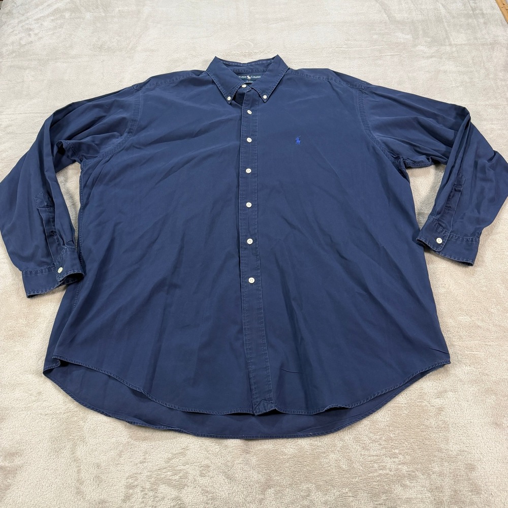 Ralph Lauren Blake Mens XL Navy Blue 100% Cotton Long Sleeve Button Down Shirt